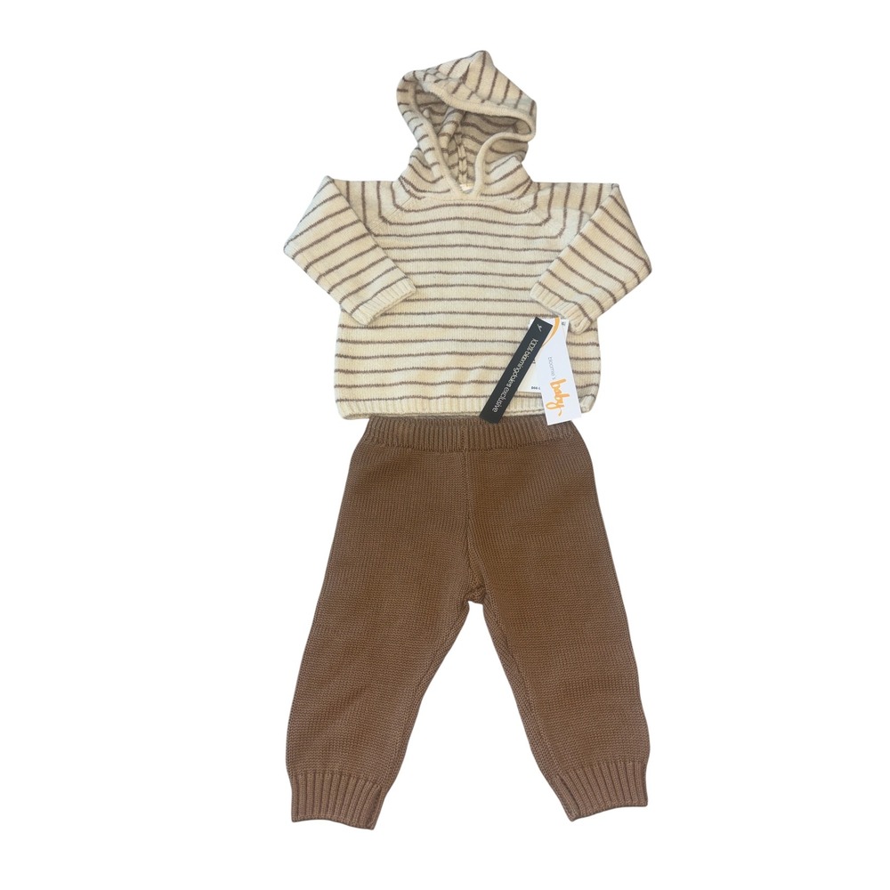 Bloomies Baby 2PC Knit‎ Set Striped Hoodie and Pants Tan BL2157 3-6M
